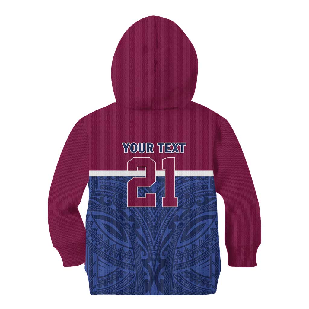 Queensland Samoa Custom Kid Hoodie Maroon-Blue Pacific Polynesian Tribal Pattern