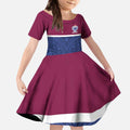 Queensland Samoa Custom Kid Short Sleeve Dress Maroon-Blue Pacific Polynesian Tribal Pattern