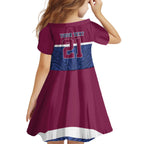 Queensland Samoa Custom Kid Short Sleeve Dress Maroon-Blue Pacific Polynesian Tribal Pattern