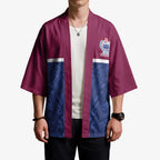 Queensland Samoa Custom Kimono Maroon-Blue Pacific Polynesian Tribal Pattern - Aussie Hoodie