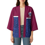 Queensland Samoa Custom Kimono Maroon-Blue Pacific Polynesian Tribal Pattern - Aussie Hoodie
