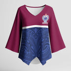 Queensland Samoa Custom Kimono Sleeve Blouse Maroon-Blue Pacific Polynesian Tribal Pattern - Aussie Hoodie