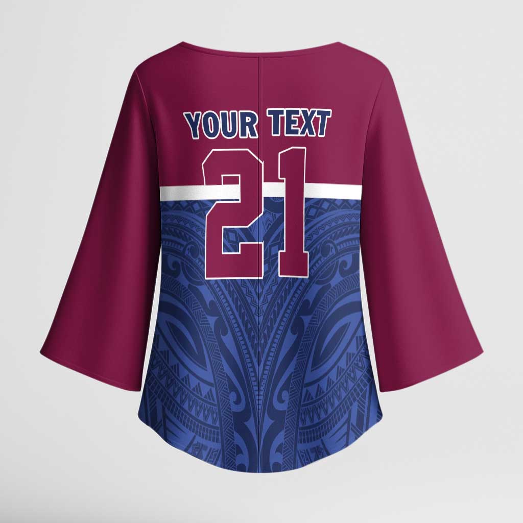 Queensland Samoa Custom Kimono Sleeve Blouse Maroon-Blue Pacific Polynesian Tribal Pattern - Aussie Hoodie