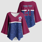 Queensland Samoa Custom Kimono Sleeve Blouse Maroon-Blue Pacific Polynesian Tribal Pattern - Aussie Hoodie