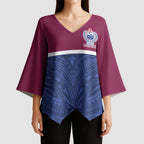 Queensland Samoa Custom Kimono Sleeve Blouse Maroon-Blue Pacific Polynesian Tribal Pattern - Aussie Hoodie