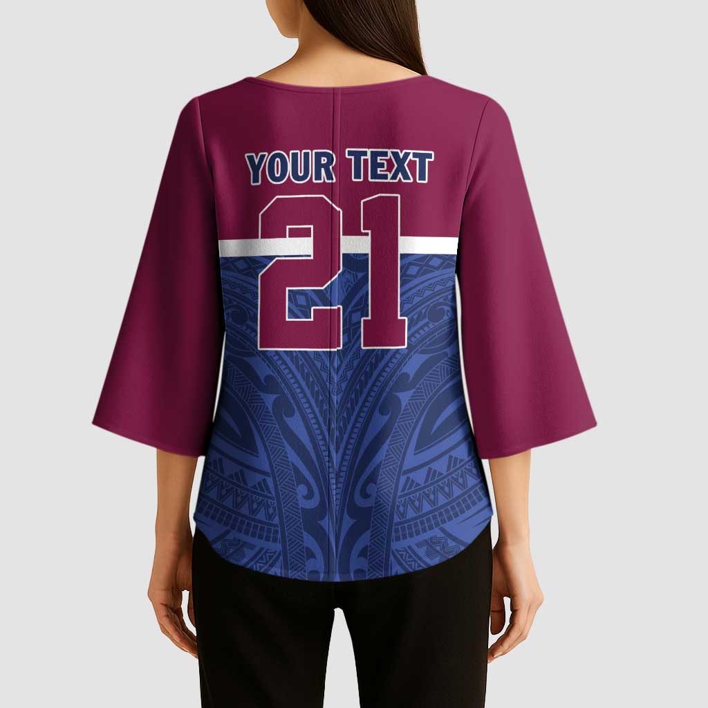 Queensland Samoa Custom Kimono Sleeve Blouse Maroon-Blue Pacific Polynesian Tribal Pattern - Aussie Hoodie