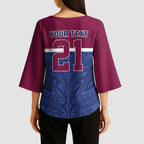 Queensland Samoa Custom Kimono Sleeve Blouse Maroon-Blue Pacific Polynesian Tribal Pattern - Aussie Hoodie