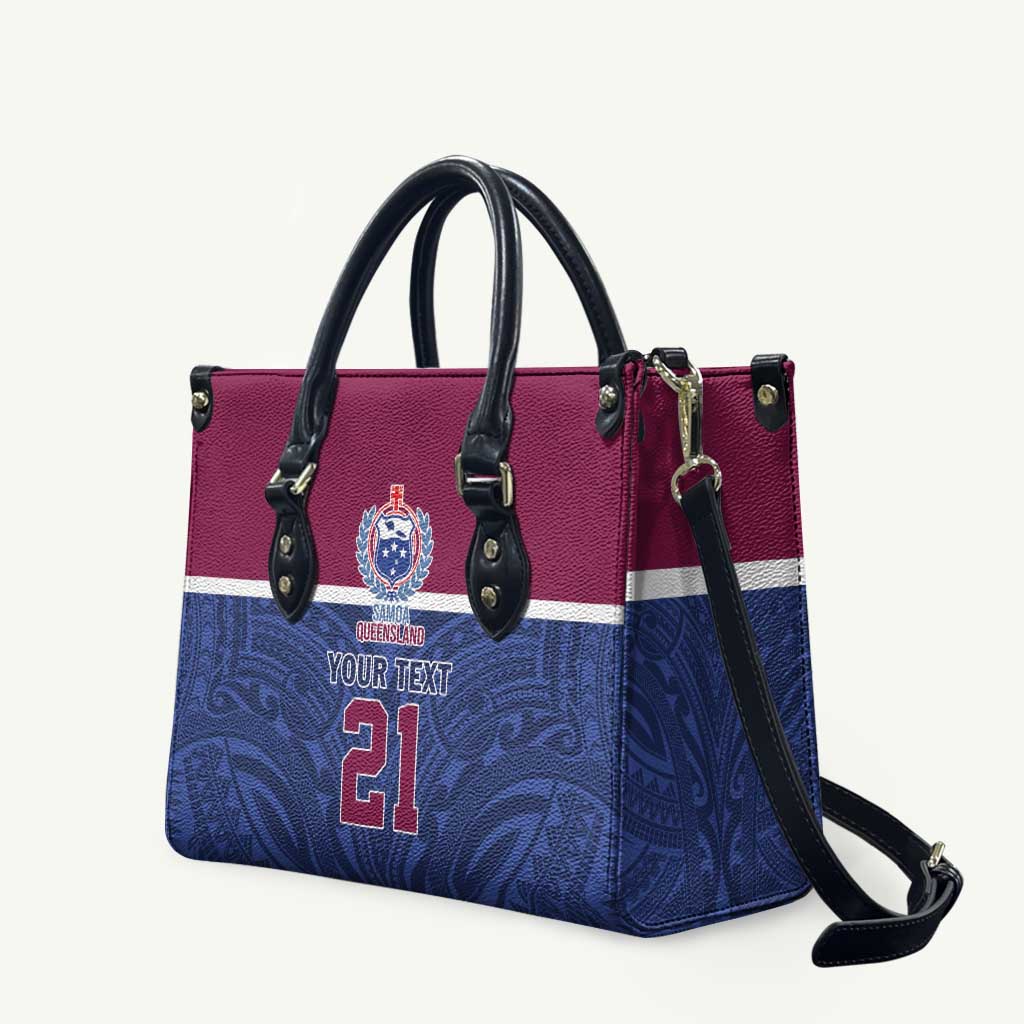 Queensland Samoa Custom Leather Bag Maroon-Blue Pacific Polynesian Tribal Pattern - Aussie Hoodie