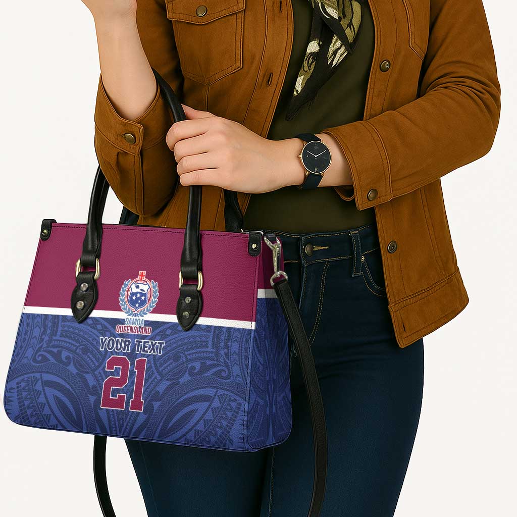 Queensland Samoa Custom Leather Bag Maroon-Blue Pacific Polynesian Tribal Pattern - Aussie Hoodie