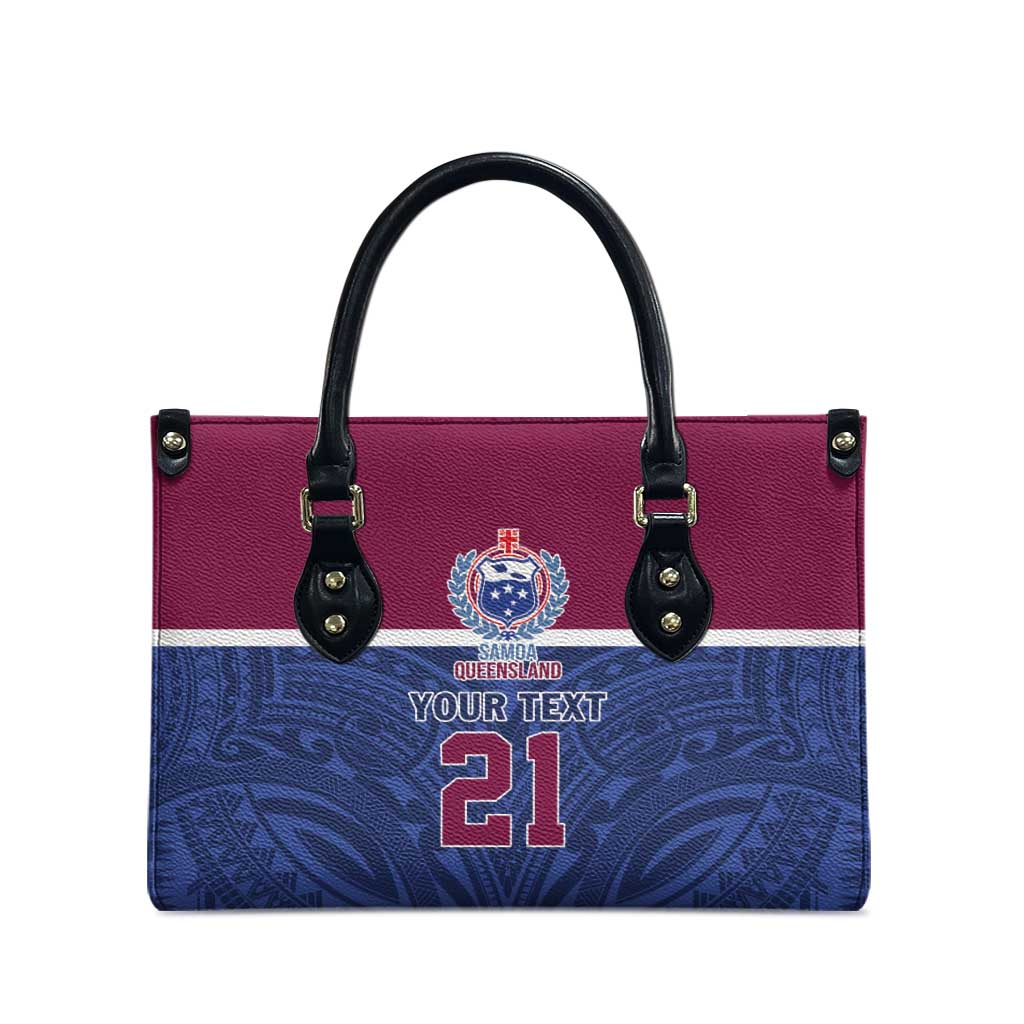 Queensland Samoa Custom Leather Bag Maroon-Blue Pacific Polynesian Tribal Pattern - Aussie Hoodie