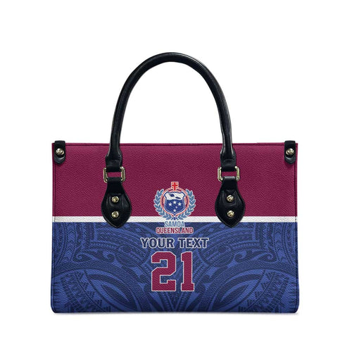 Queensland Samoa Custom Leather Bag Maroon-Blue Pacific Polynesian Tribal Pattern - Aussie Hoodie