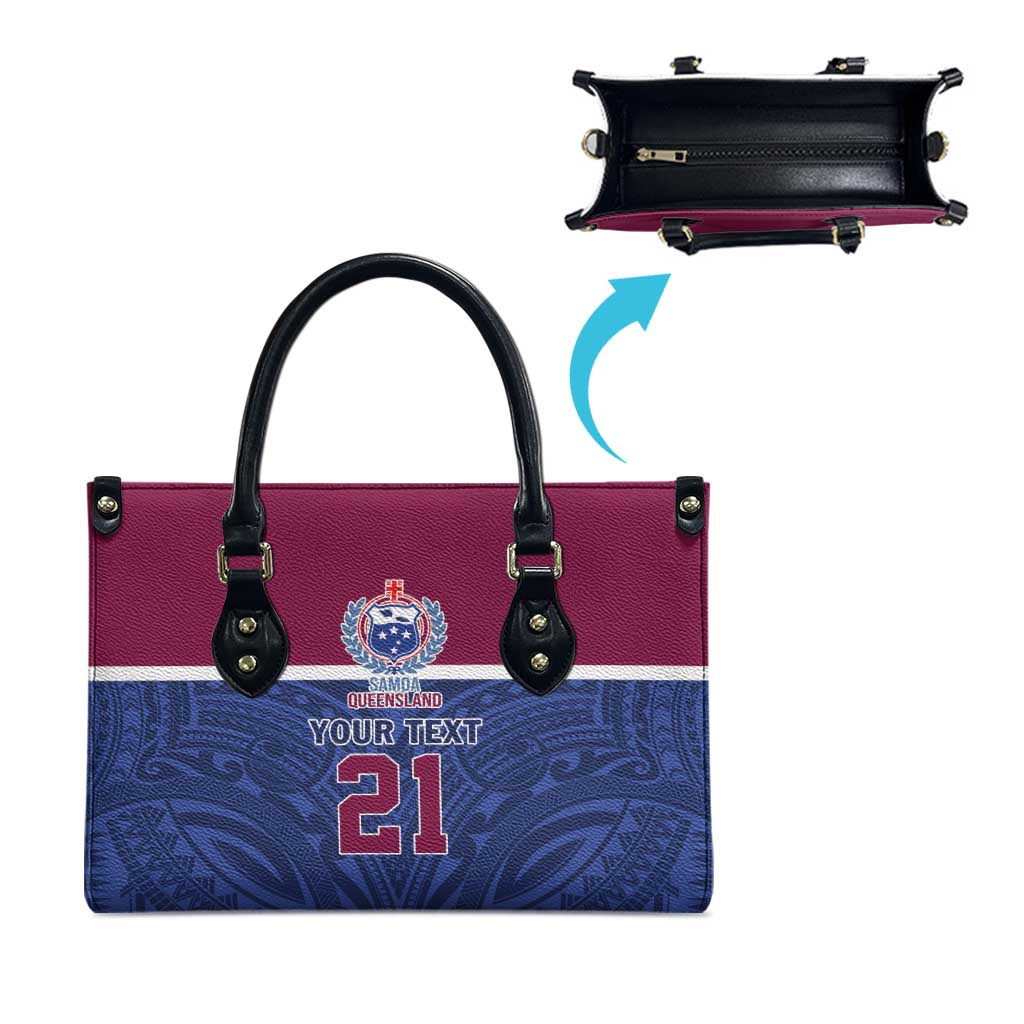 Queensland Samoa Custom Leather Bag Maroon-Blue Pacific Polynesian Tribal Pattern - Aussie Hoodie