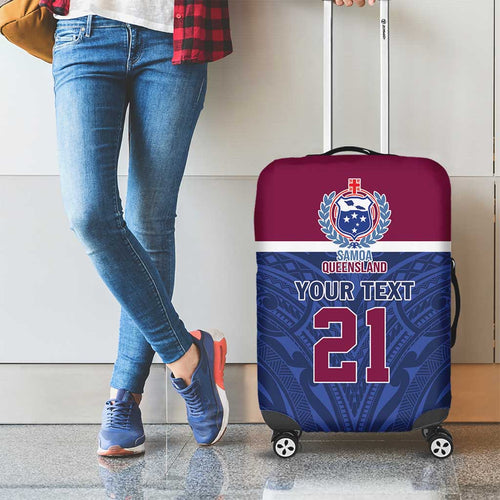 Queensland Samoa Custom Luggage Cover Maroon-Blue Pacific Polynesian Tribal Pattern