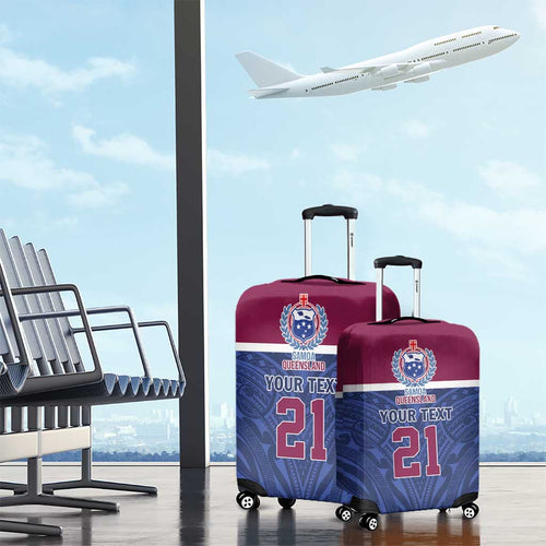 Queensland Samoa Custom Luggage Cover Maroon-Blue Pacific Polynesian Tribal Pattern