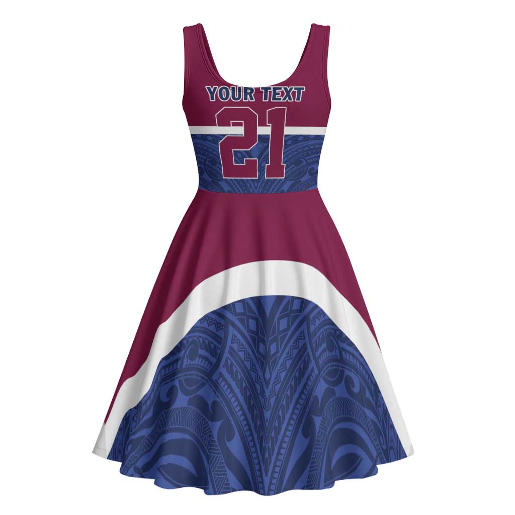 Queensland Samoa Custom Midi Dress Maroon-Blue Pacific Polynesian Tribal Pattern - Aussie Hoodie