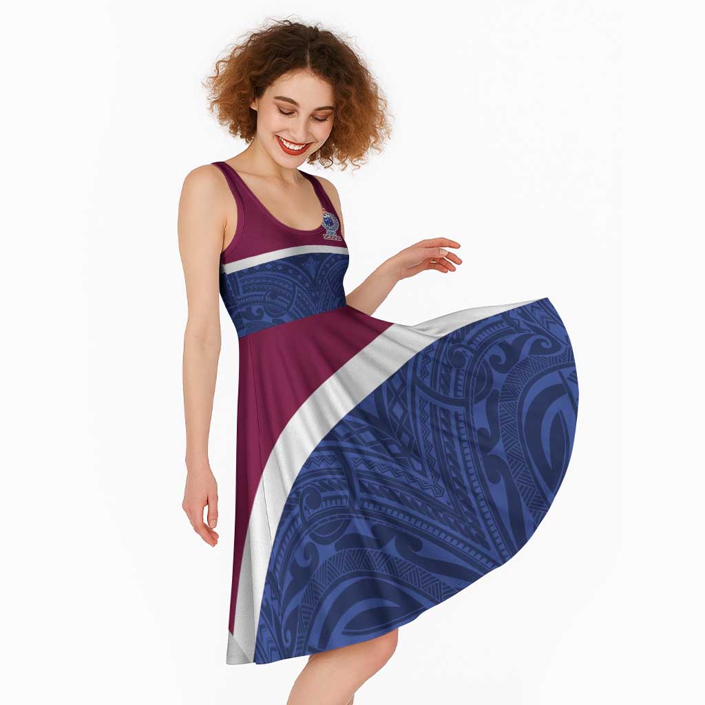 Queensland Samoa Custom Midi Dress Maroon-Blue Pacific Polynesian Tribal Pattern - Aussie Hoodie