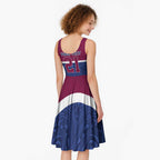 Queensland Samoa Custom Midi Dress Maroon-Blue Pacific Polynesian Tribal Pattern - Aussie Hoodie