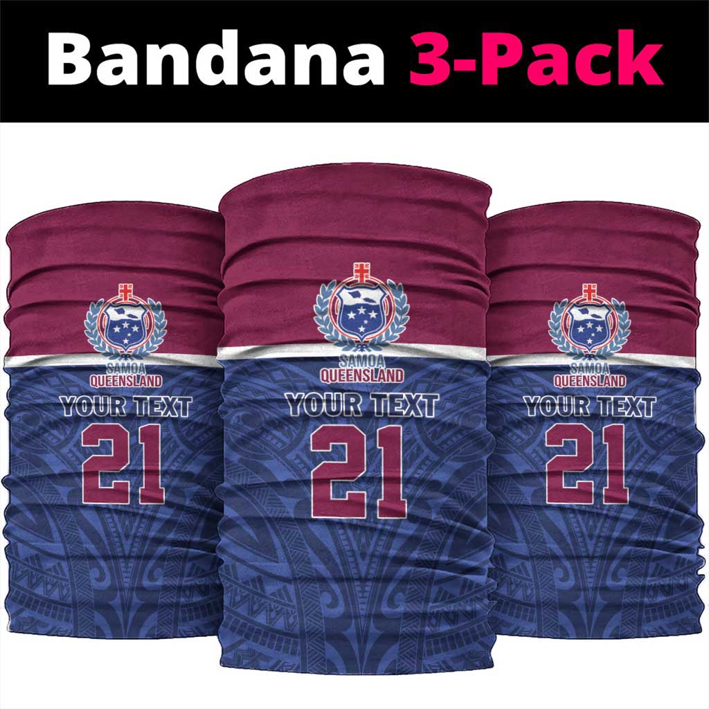 Queensland Samoa Custom Neck Gaiter Maroon-Blue Pacific Polynesian Tribal Pattern - Aussie Hoodie