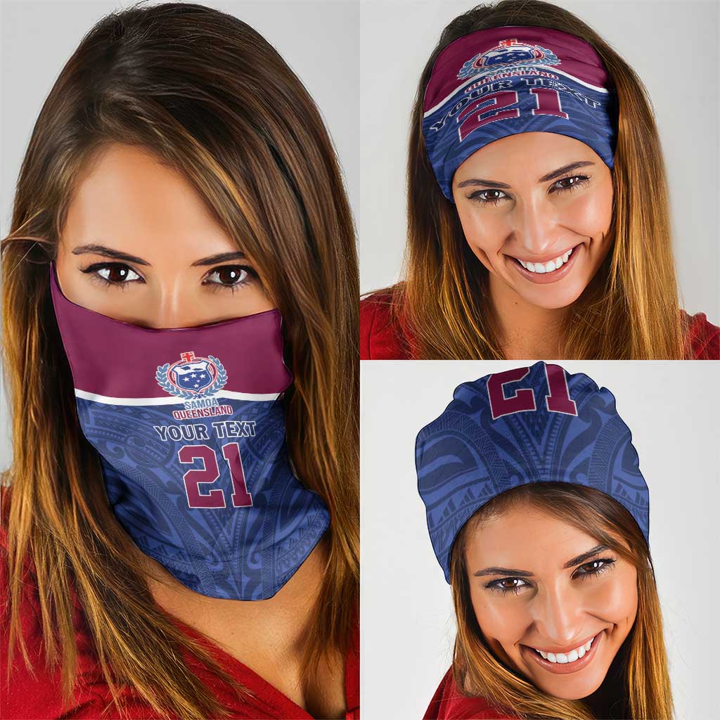 Queensland Samoa Custom Neck Gaiter Maroon-Blue Pacific Polynesian Tribal Pattern - Aussie Hoodie