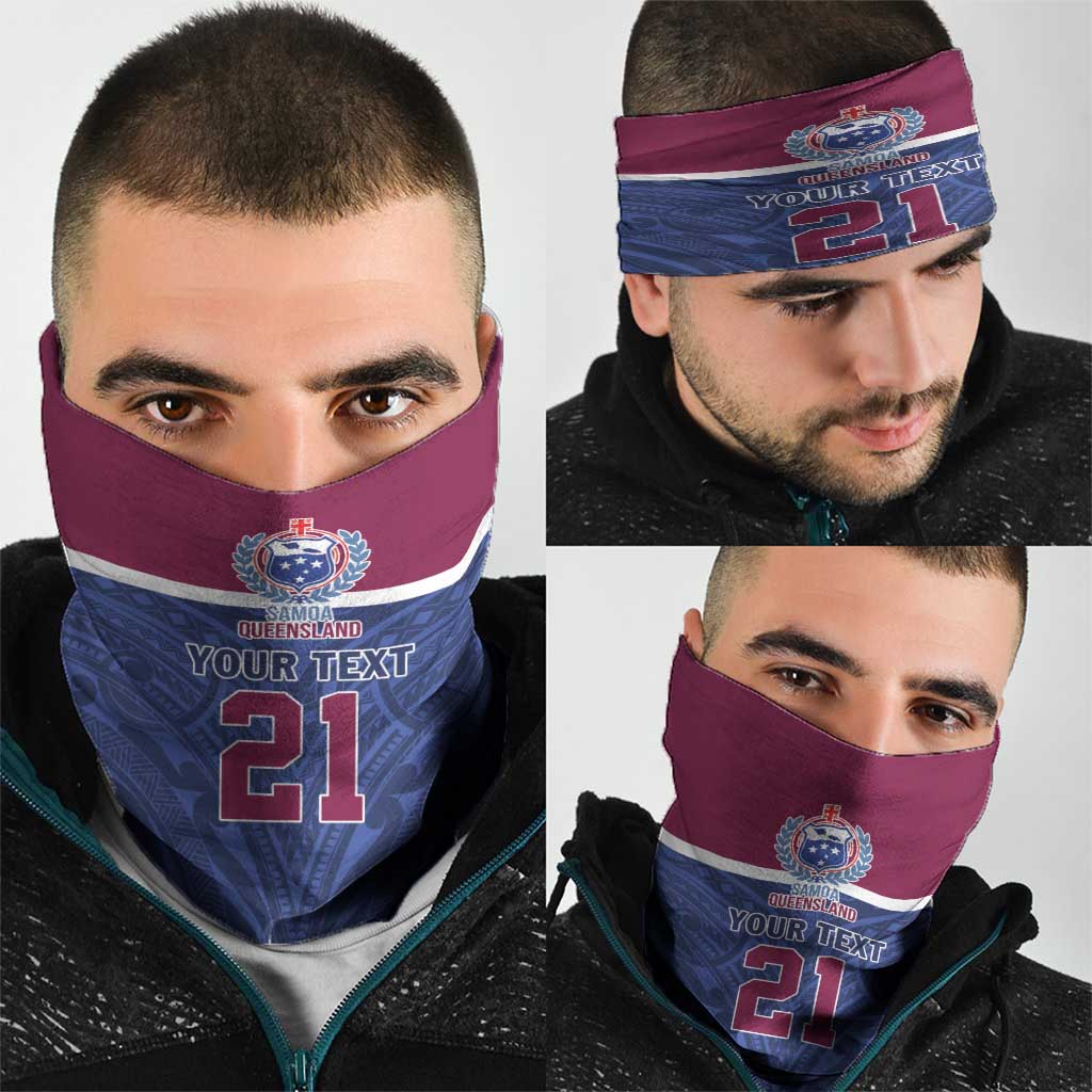 Queensland Samoa Custom Neck Gaiter Maroon-Blue Pacific Polynesian Tribal Pattern - Aussie Hoodie