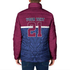 Queensland Samoa Custom Padded Jacket Maroon-Blue Pacific Polynesian Tribal Pattern - Aussie Hoodie