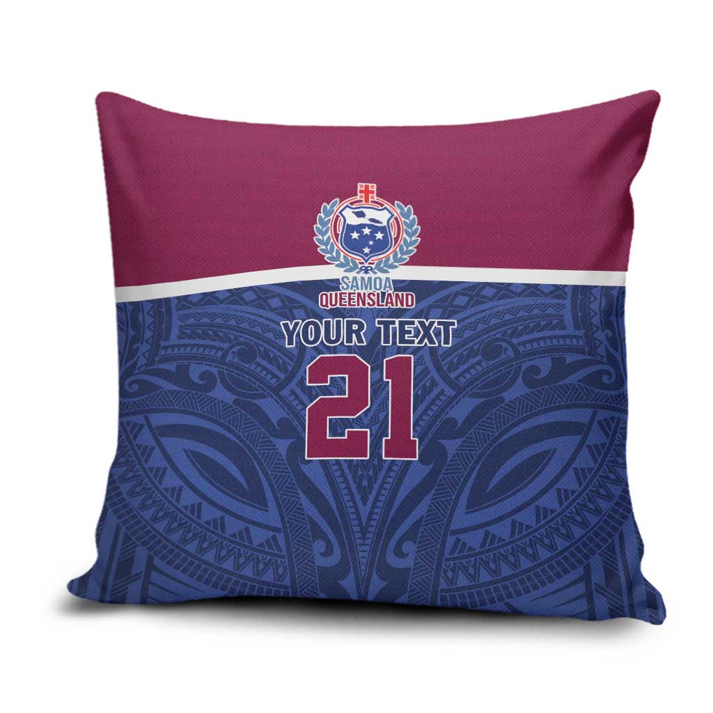 Queensland Samoa Custom Pillow Cover Maroon-Blue Pacific Polynesian Tribal Pattern - Aussie Hoodie