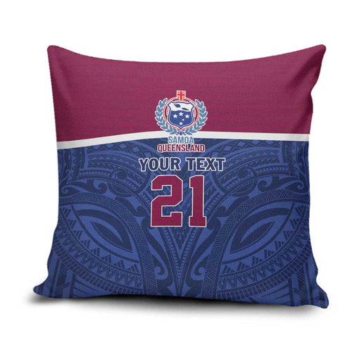 Queensland Samoa Custom Pillow Cover Maroon-Blue Pacific Polynesian Tribal Pattern - Aussie Hoodie