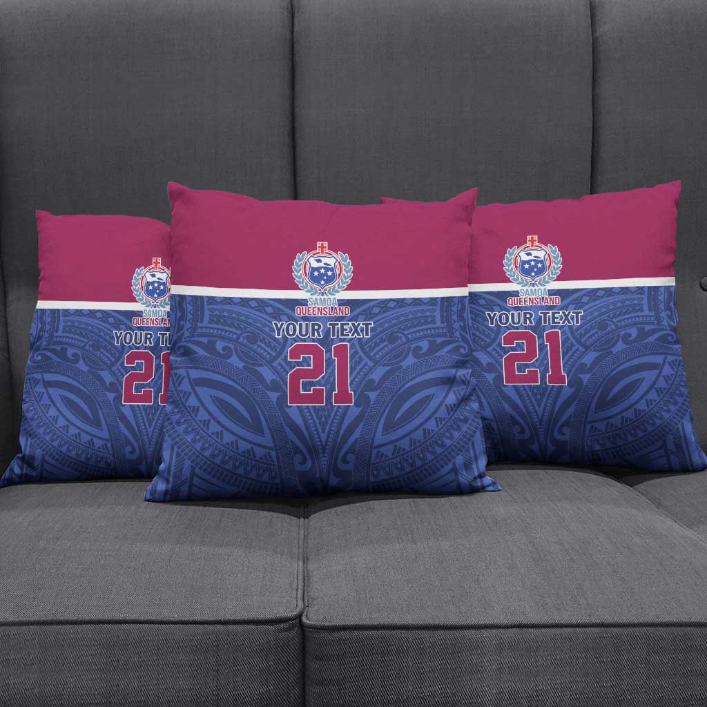 Queensland Samoa Custom Pillow Cover Maroon-Blue Pacific Polynesian Tribal Pattern - Aussie Hoodie