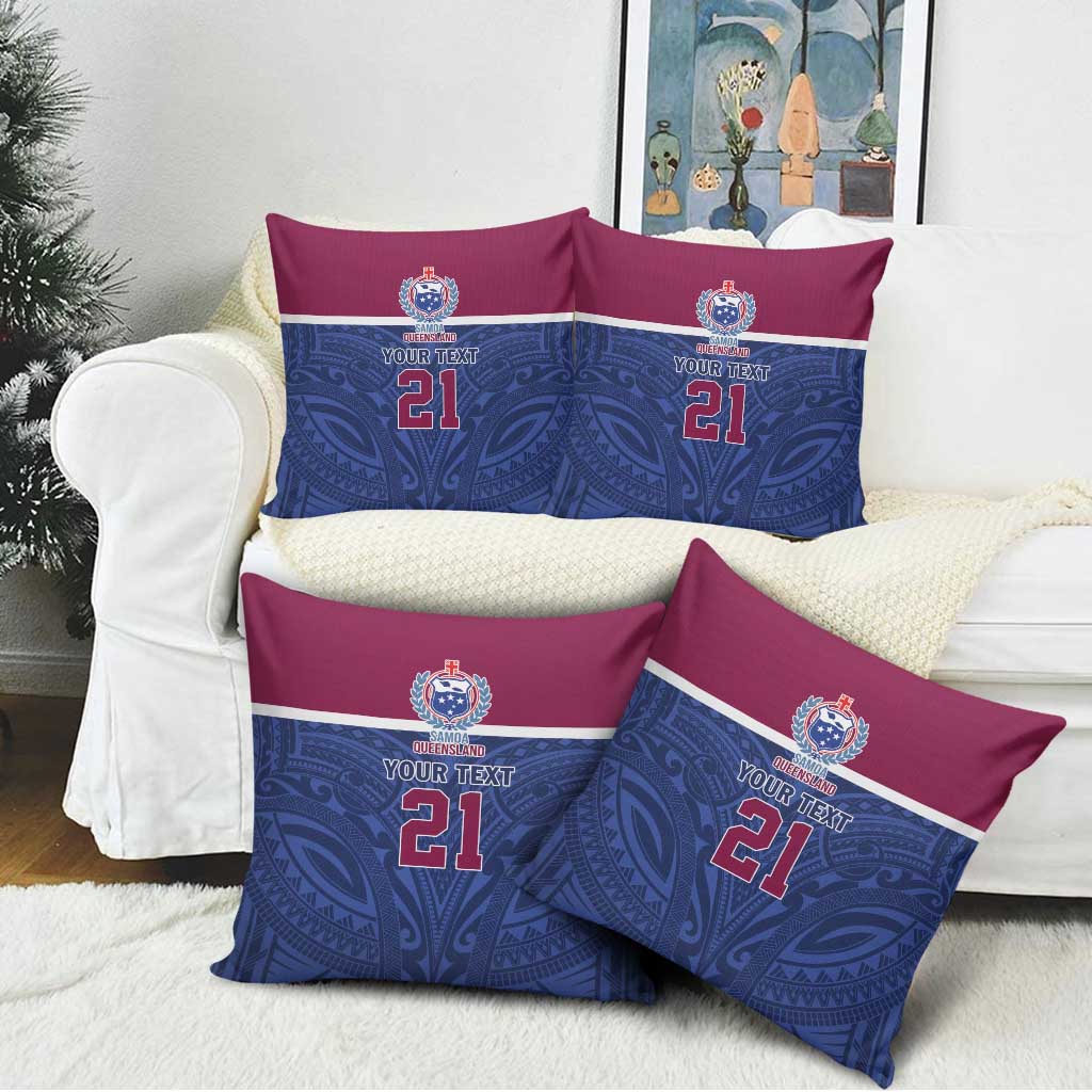 Queensland Samoa Custom Pillow Cover Maroon-Blue Pacific Polynesian Tribal Pattern - Aussie Hoodie
