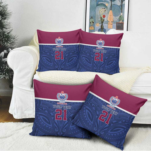 Queensland Samoa Custom Pillow Cover Maroon-Blue Pacific Polynesian Tribal Pattern - Aussie Hoodie