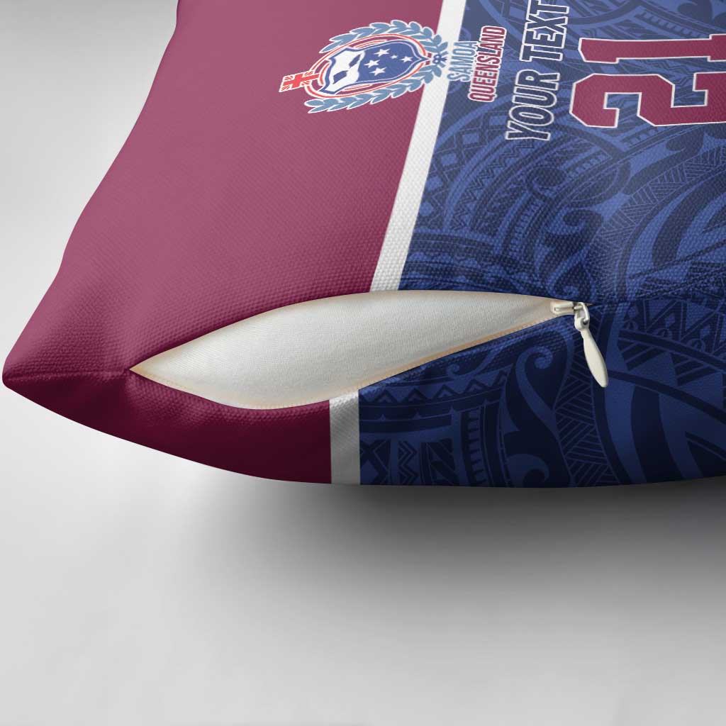 Queensland Samoa Custom Pillow Cover Maroon-Blue Pacific Polynesian Tribal Pattern - Aussie Hoodie