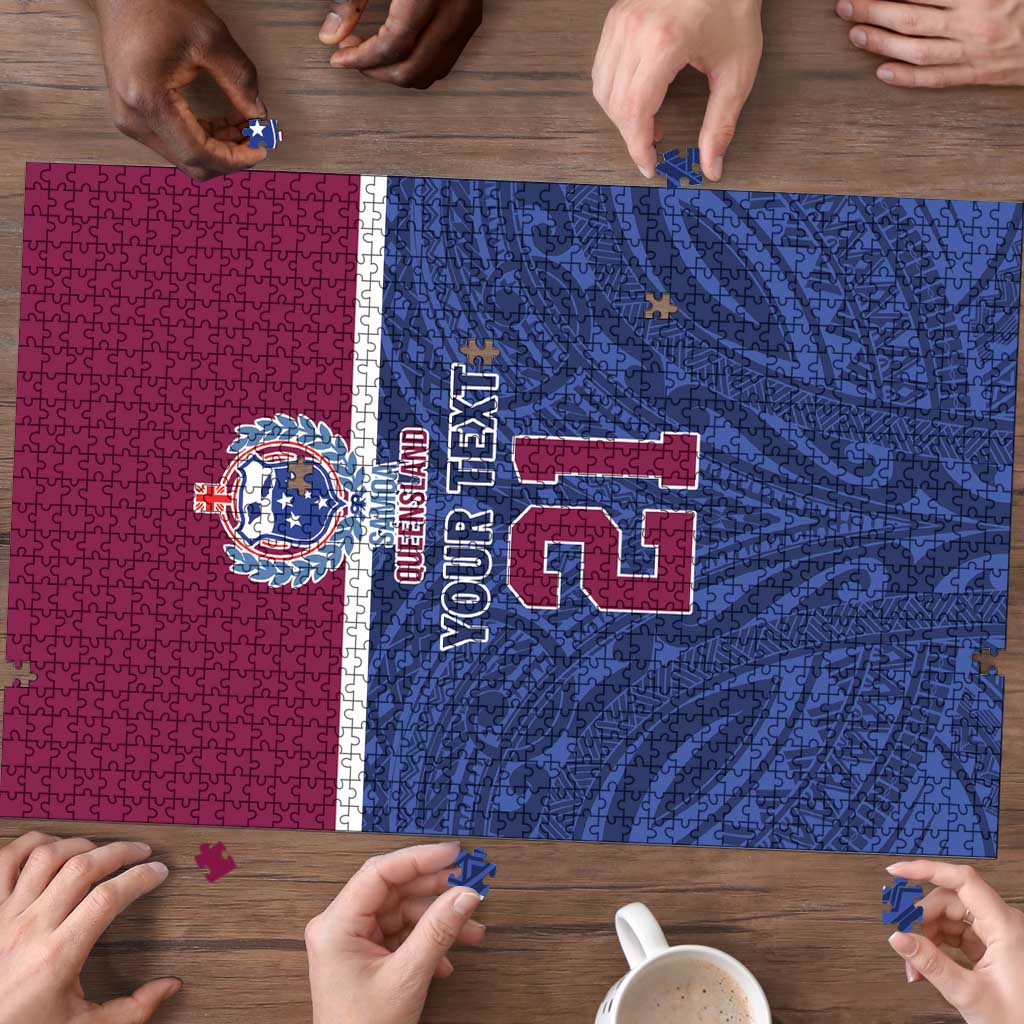 Queensland Samoa Custom Puzzle Maroon-Blue Pacific Polynesian Tribal Pattern - Aussie Hoodie