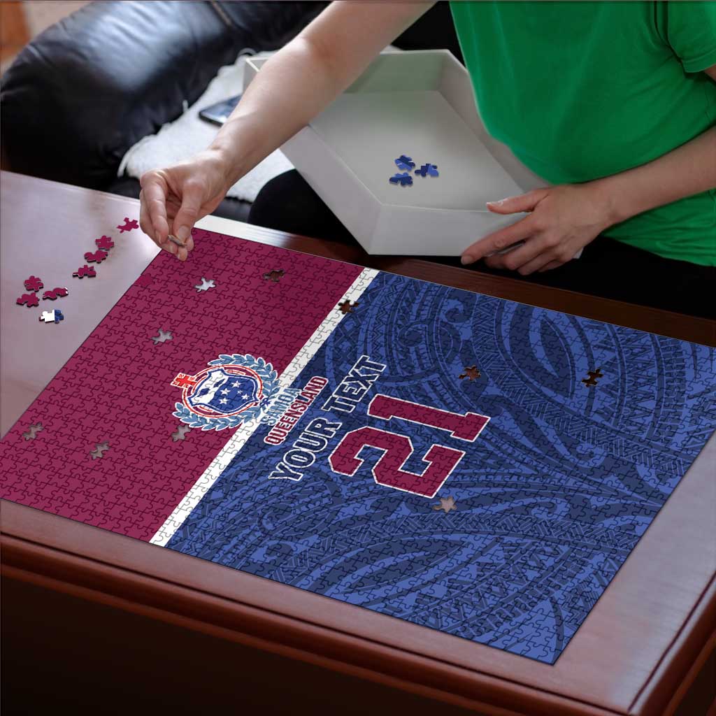 Queensland Samoa Custom Puzzle Maroon-Blue Pacific Polynesian Tribal Pattern - Aussie Hoodie