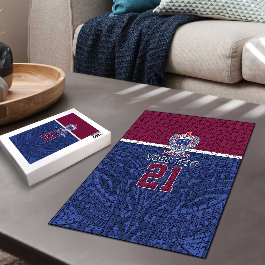 Queensland Samoa Custom Puzzle Maroon-Blue Pacific Polynesian Tribal Pattern - Aussie Hoodie