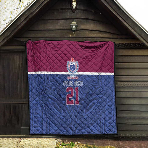 Queensland Samoa Custom Quilt Maroon-Blue Pacific Polynesian Tribal Pattern