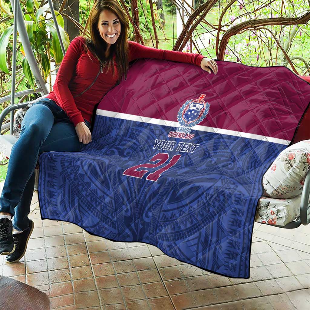 Queensland Samoa Custom Quilt Maroon-Blue Pacific Polynesian Tribal Pattern