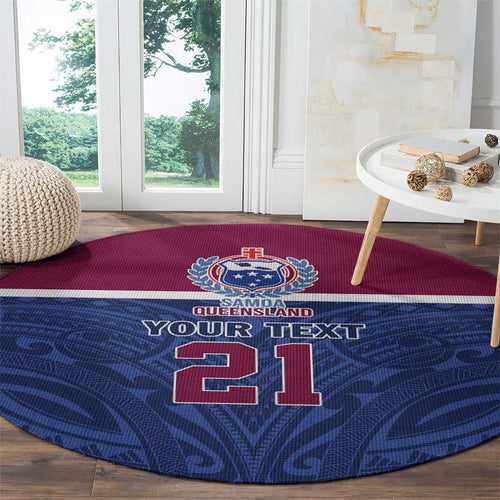 Queensland Samoa Custom Round Carpet Maroon-Blue Pacific Polynesian Tribal Pattern