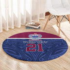 Queensland Samoa Custom Round Carpet Maroon-Blue Pacific Polynesian Tribal Pattern