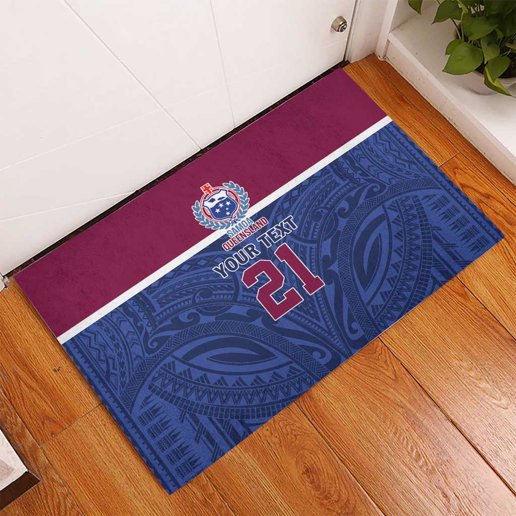 Queensland Samoa Custom Rubber Doormat Maroon-Blue Pacific Polynesian Tribal Pattern