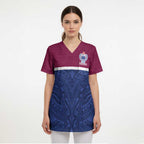Queensland Samoa Custom Scrub Top Maroon-Blue Pacific Polynesian Tribal Pattern - Aussie Hoodie