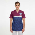 Queensland Samoa Custom Scrub Top Maroon-Blue Pacific Polynesian Tribal Pattern - Aussie Hoodie