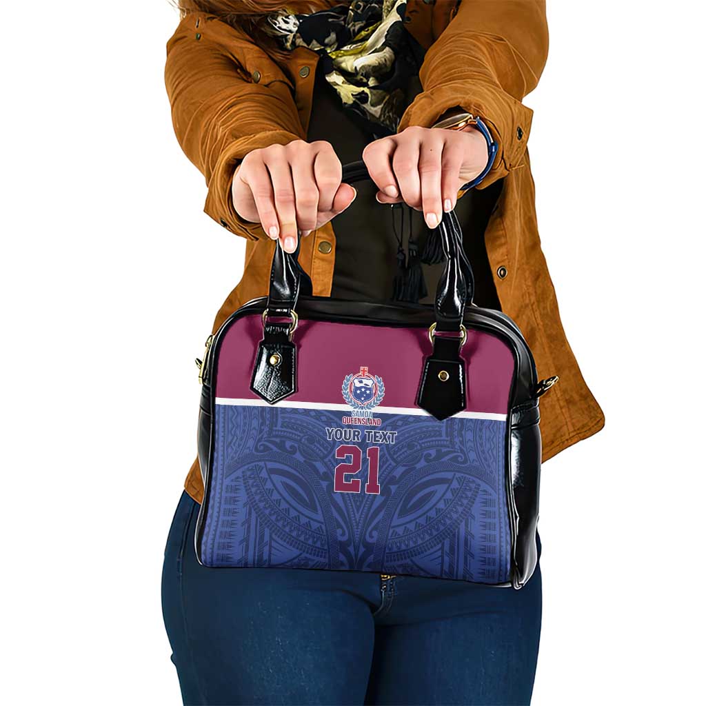 Queensland Samoa Custom Shoulder Handbag Maroon-Blue Pacific Polynesian Tribal Pattern