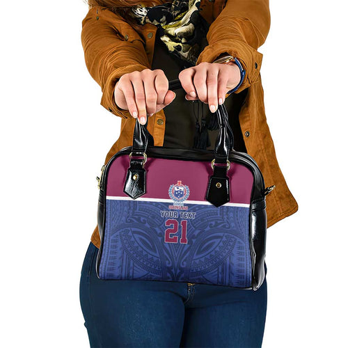 Queensland Samoa Custom Shoulder Handbag Maroon-Blue Pacific Polynesian Tribal Pattern