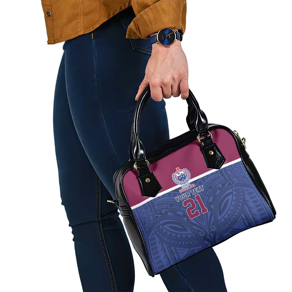 Queensland Samoa Custom Shoulder Handbag Maroon-Blue Pacific Polynesian Tribal Pattern