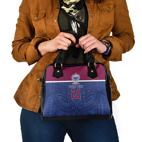Queensland Samoa Custom Shoulder Handbag Maroon-Blue Pacific Polynesian Tribal Pattern
