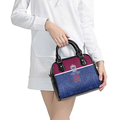 Queensland Samoa Custom Shoulder Handbag Maroon-Blue Pacific Polynesian Tribal Pattern
