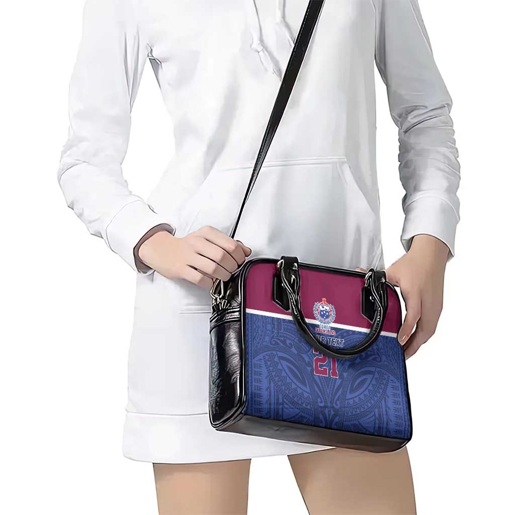 Queensland Samoa Custom Shoulder Handbag Maroon-Blue Pacific Polynesian Tribal Pattern