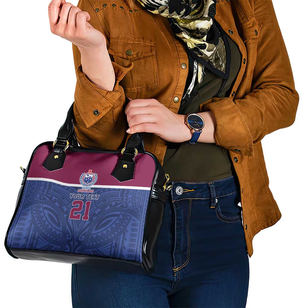 Queensland Samoa Custom Shoulder Handbag Maroon-Blue Pacific Polynesian Tribal Pattern