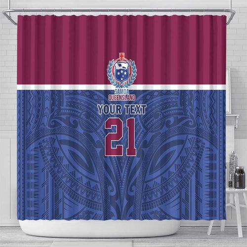 Queensland Samoa Custom Shower Curtain Maroon-Blue Pacific Polynesian Tribal Pattern
