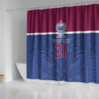 Queensland Samoa Custom Shower Curtain Maroon-Blue Pacific Polynesian Tribal Pattern